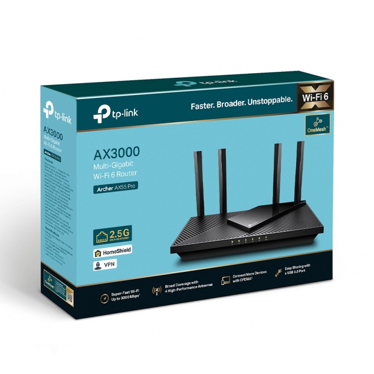 Imagine Router Wi-Fi 6 AX3000 Multi-Gigabit 2.5 Gbps, TP-LINK Archer AX55 Pro